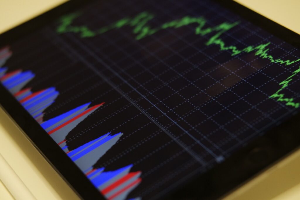 An ipad with a stock chart on it.