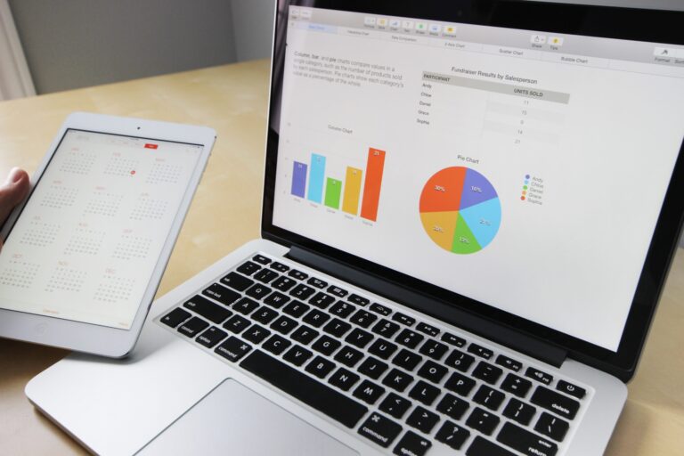 A laptop equipped with graphs for harnessing marketing data.